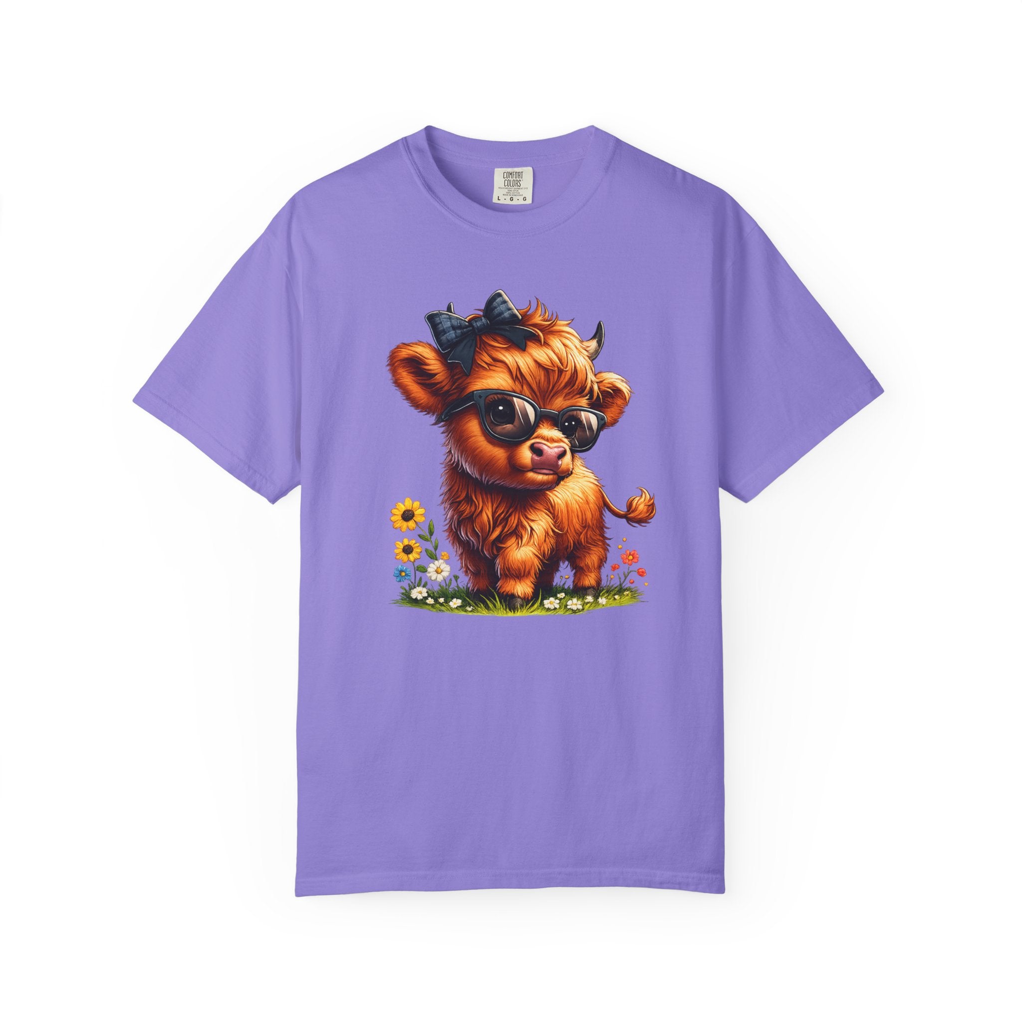 Cute Highland Calf T‑Shirt — Cool Sunglasses Cow with Flowers