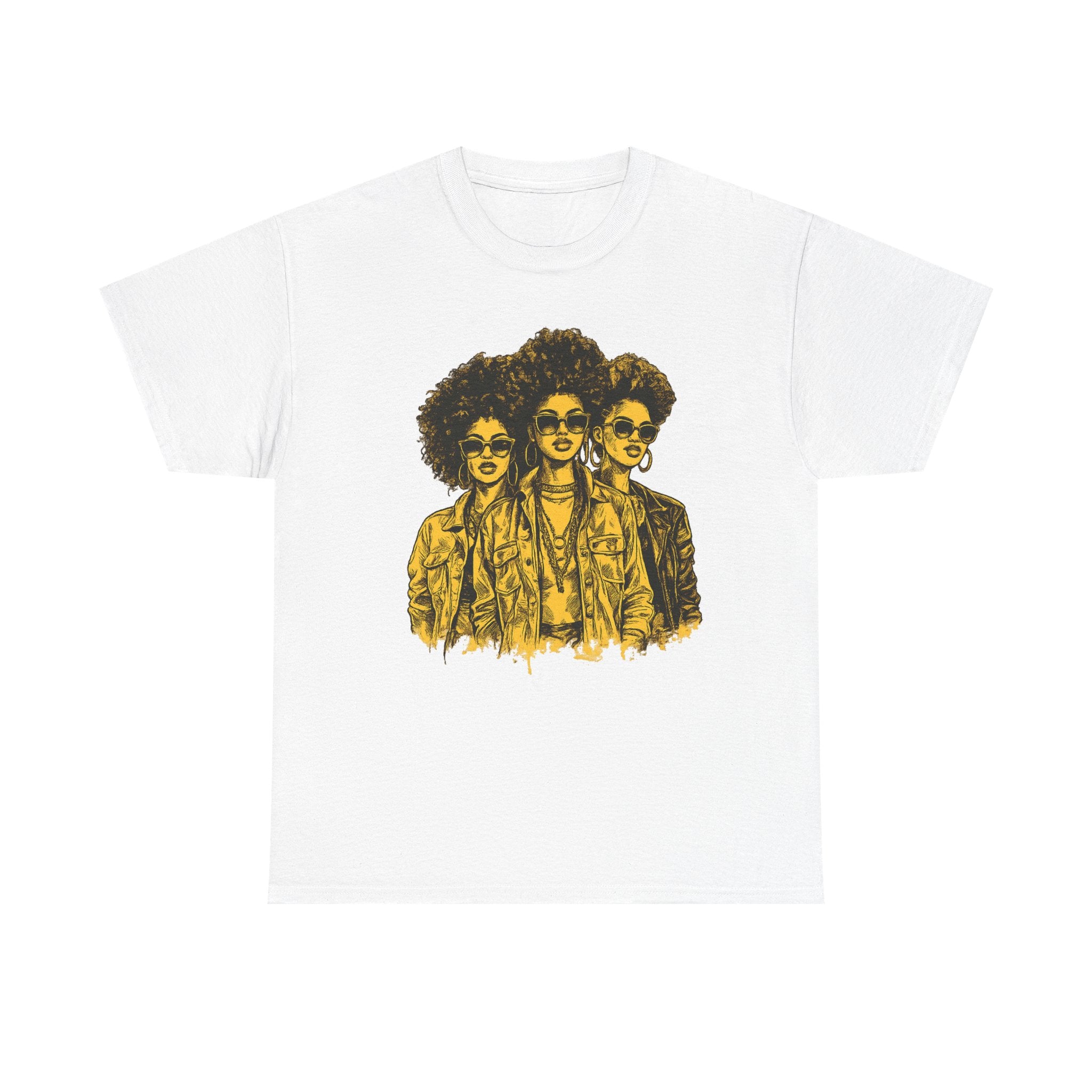Afro Trio Graphic Tee — Vintage Bold Black Women Portrait T‑Shirt