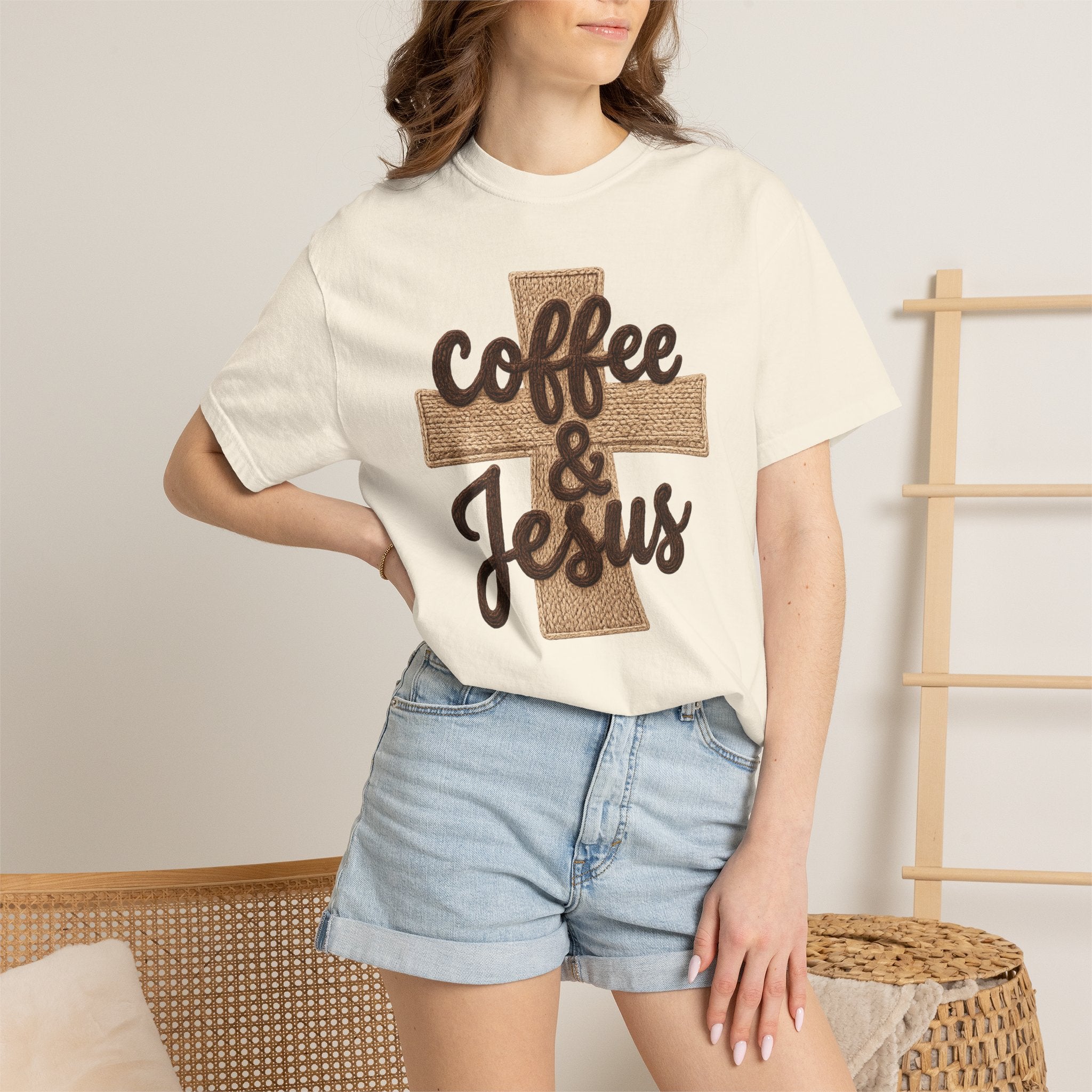 Coffee & Jesus T-Shirt — Christian Faith Graphic Tee with Cross