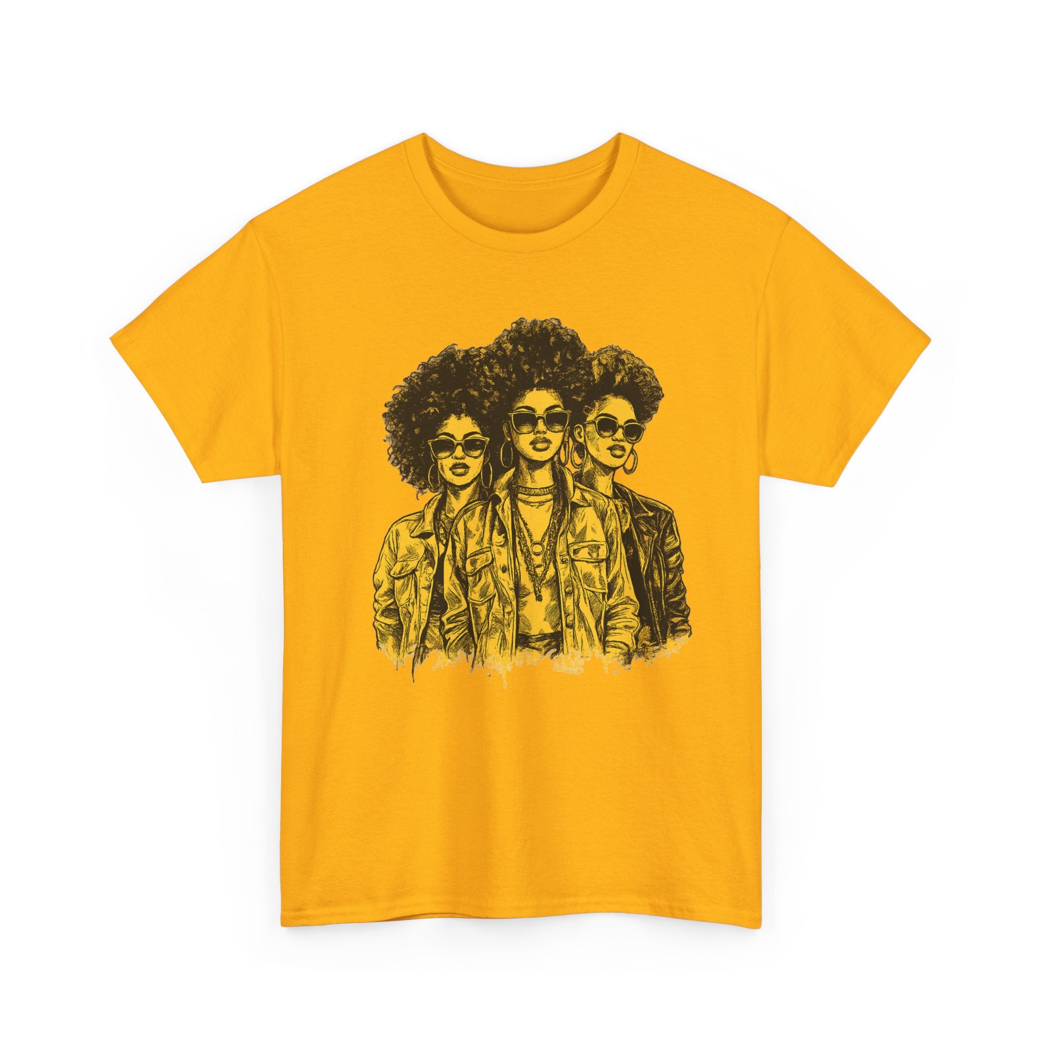 Afro Trio Graphic Tee — Vintage Bold Black Women Portrait T‑Shirt