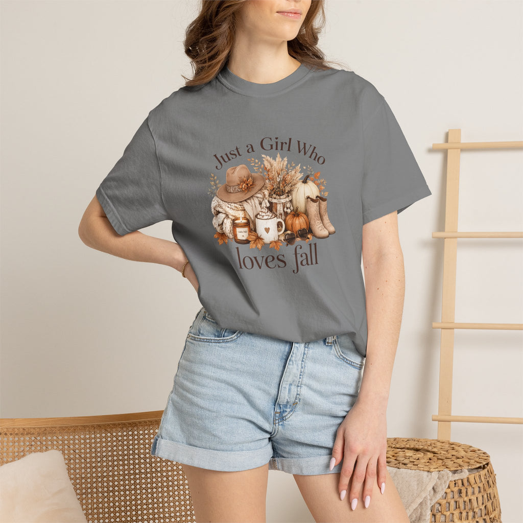 Fall Vibes Graphic Tee — "Just a Girl Who Loves Fall" Autumn Shirt