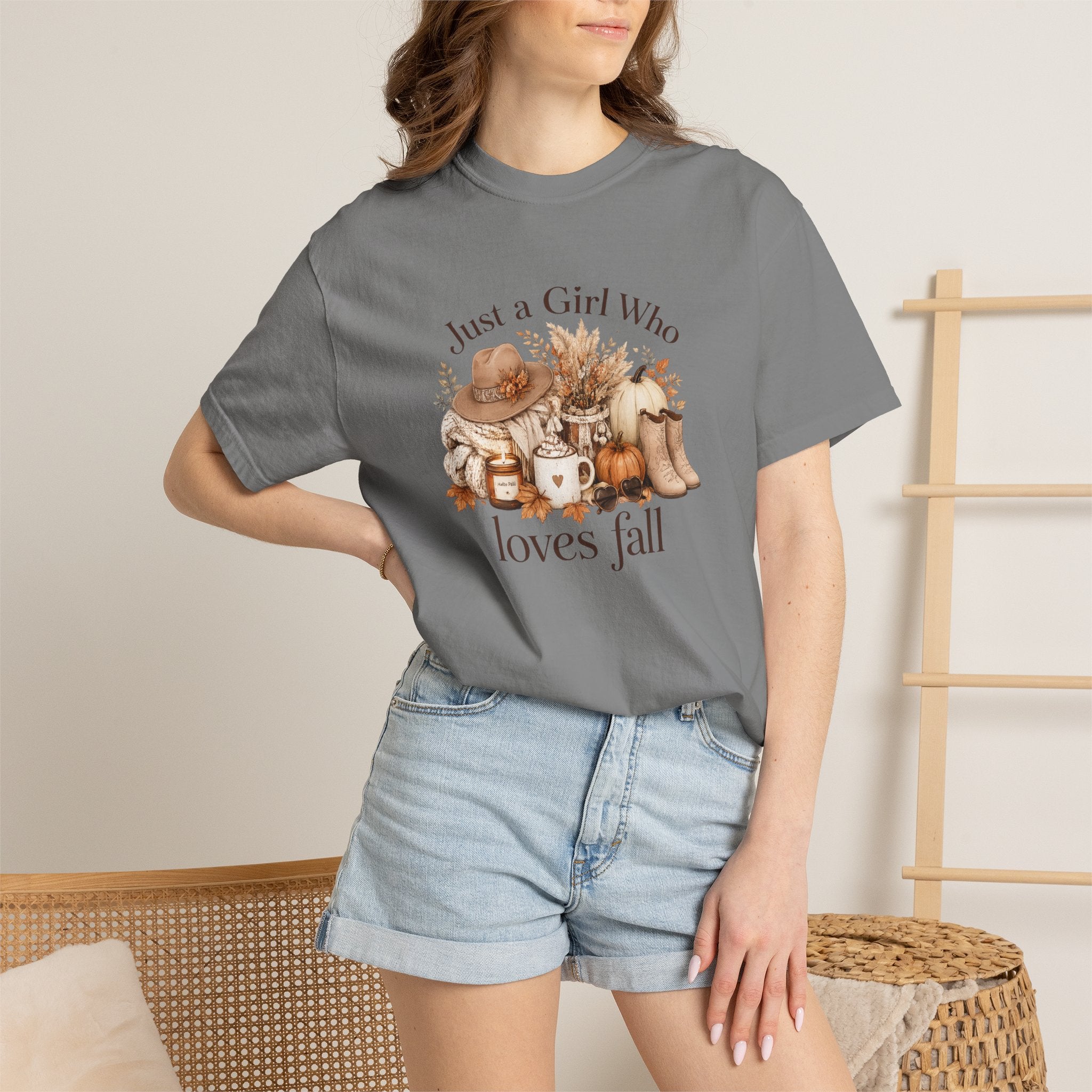 Fall Vibes Graphic Tee — "Just a Girl Who Loves Fall" Autumn Shirt