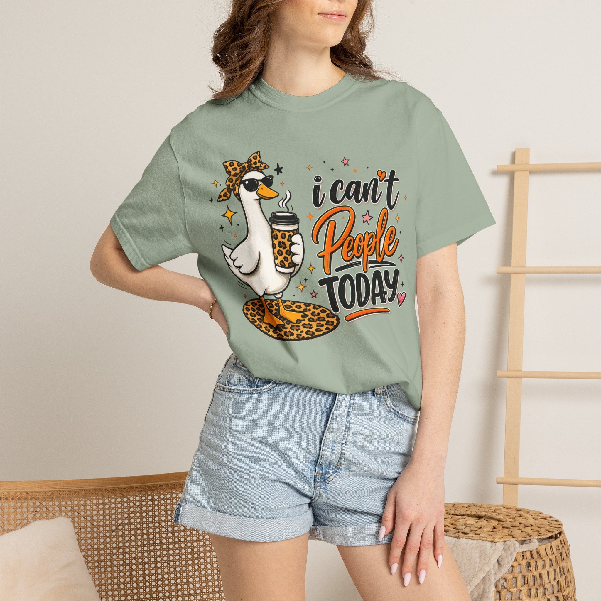 I Can't People Today T-Shirt — Leopard Duck Graphic Tee for Introverts