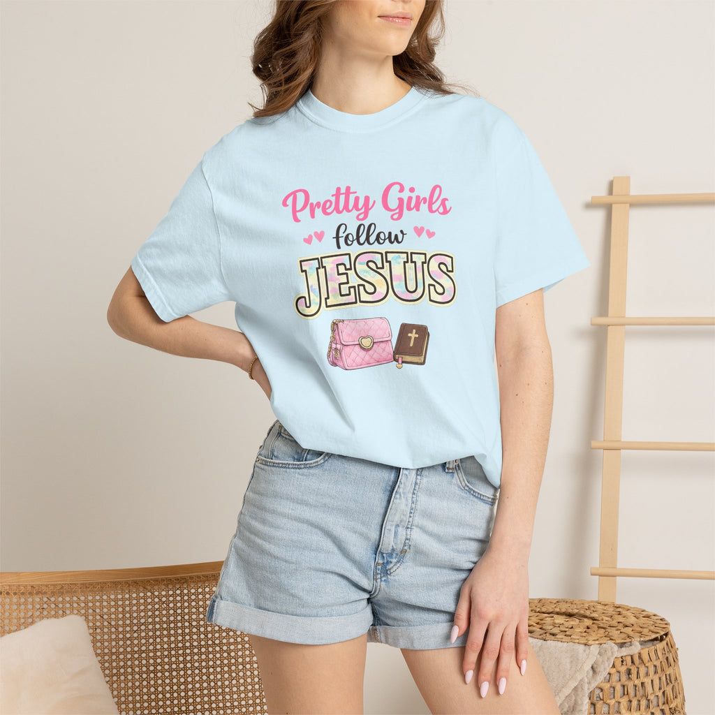 Pretty Girls Follow Jesus T-Shirt — Pink Faith Graphic Tee