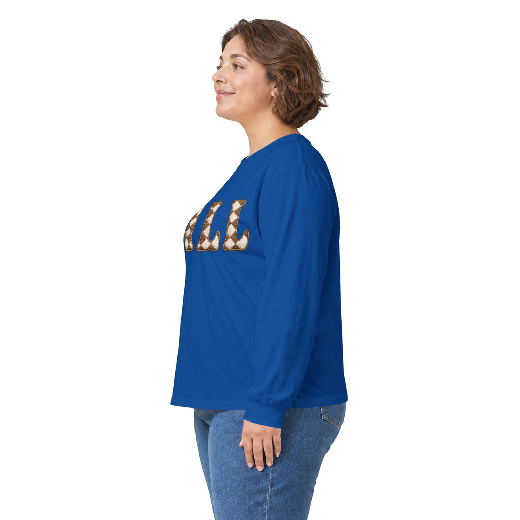 Fall Graphic Long Sleeve Tee — Retro Pattern "FALL" Autumn Shirt