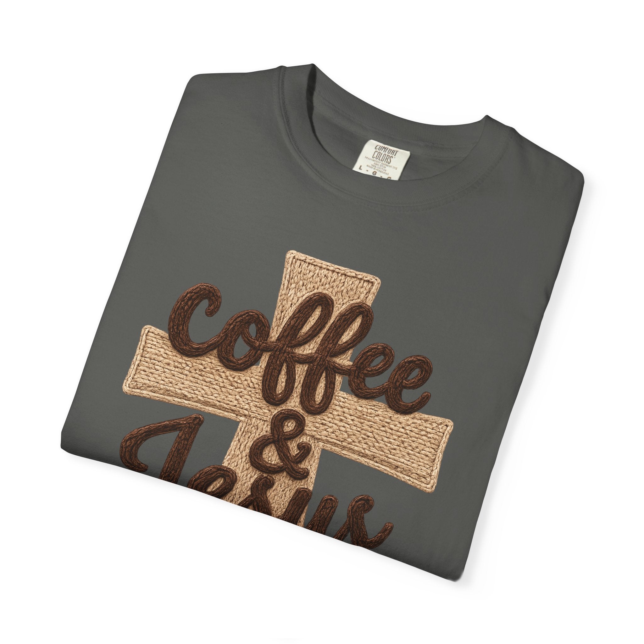 Coffee & Jesus T-Shirt — Christian Faith Graphic Tee with Cross
