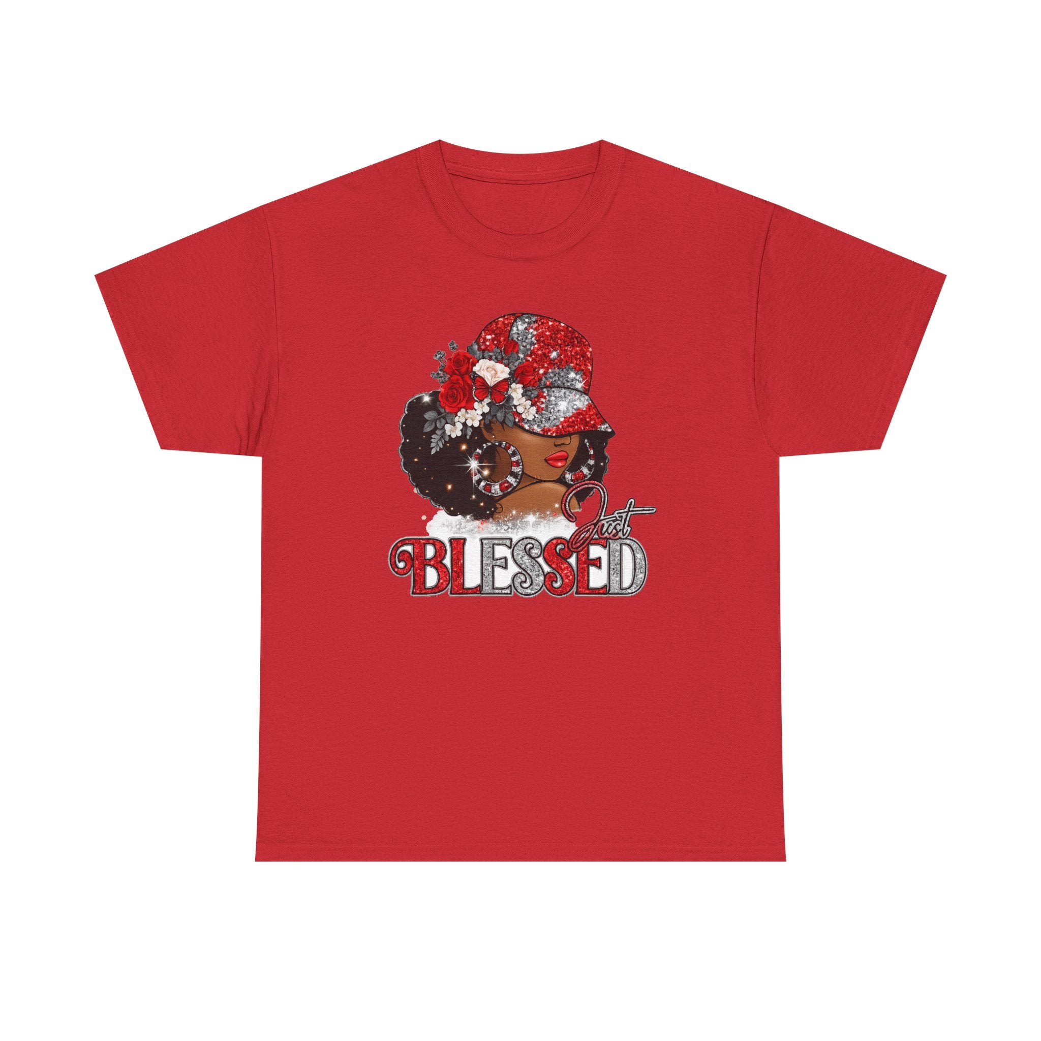 Blessed Afro Woman Graphic Tee — "BLESSED" Floral Headwrap Cotton T‑Shirt