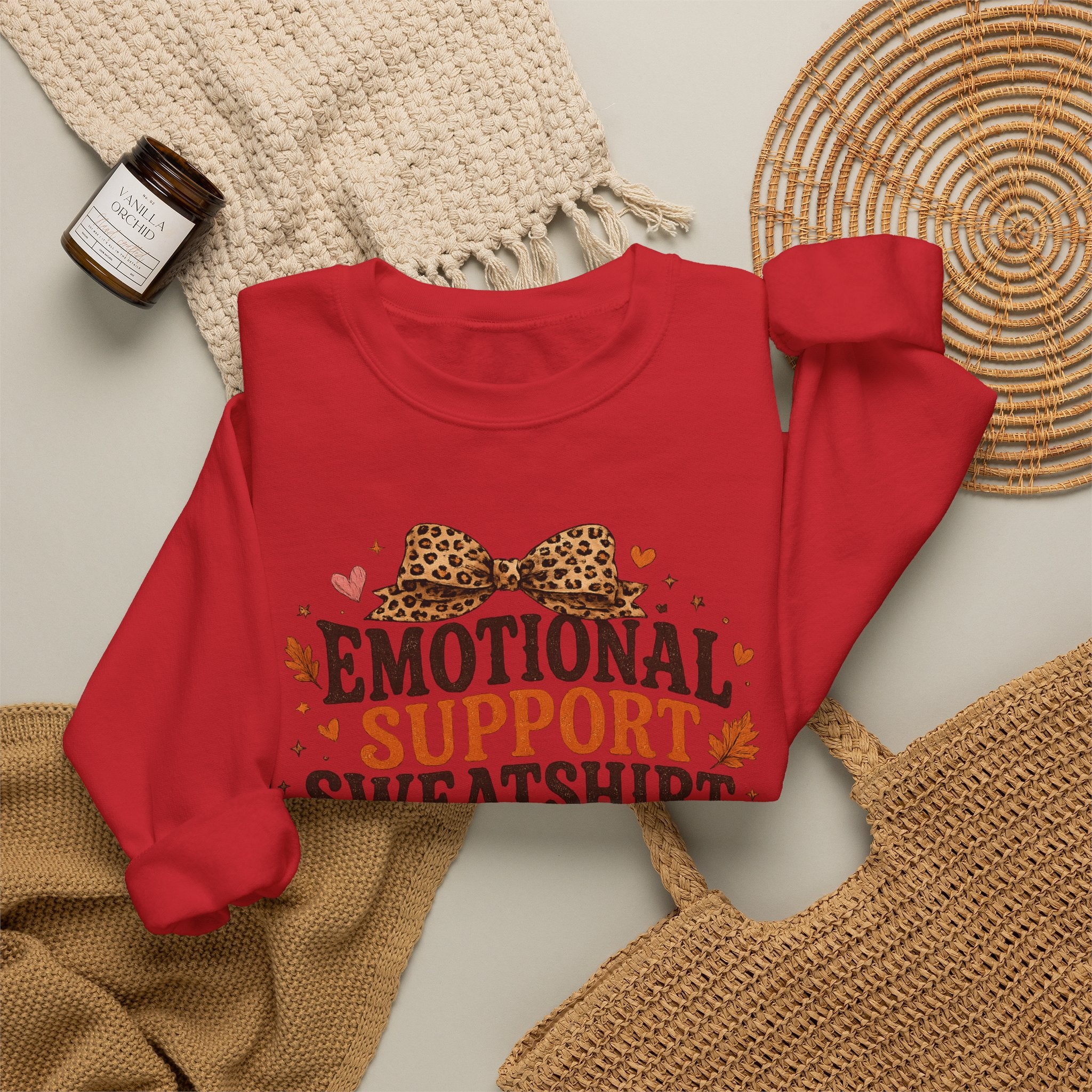 Emotional Support Sweatshirt Crewneck - Cozy Fall Leopard Pumpkin Design