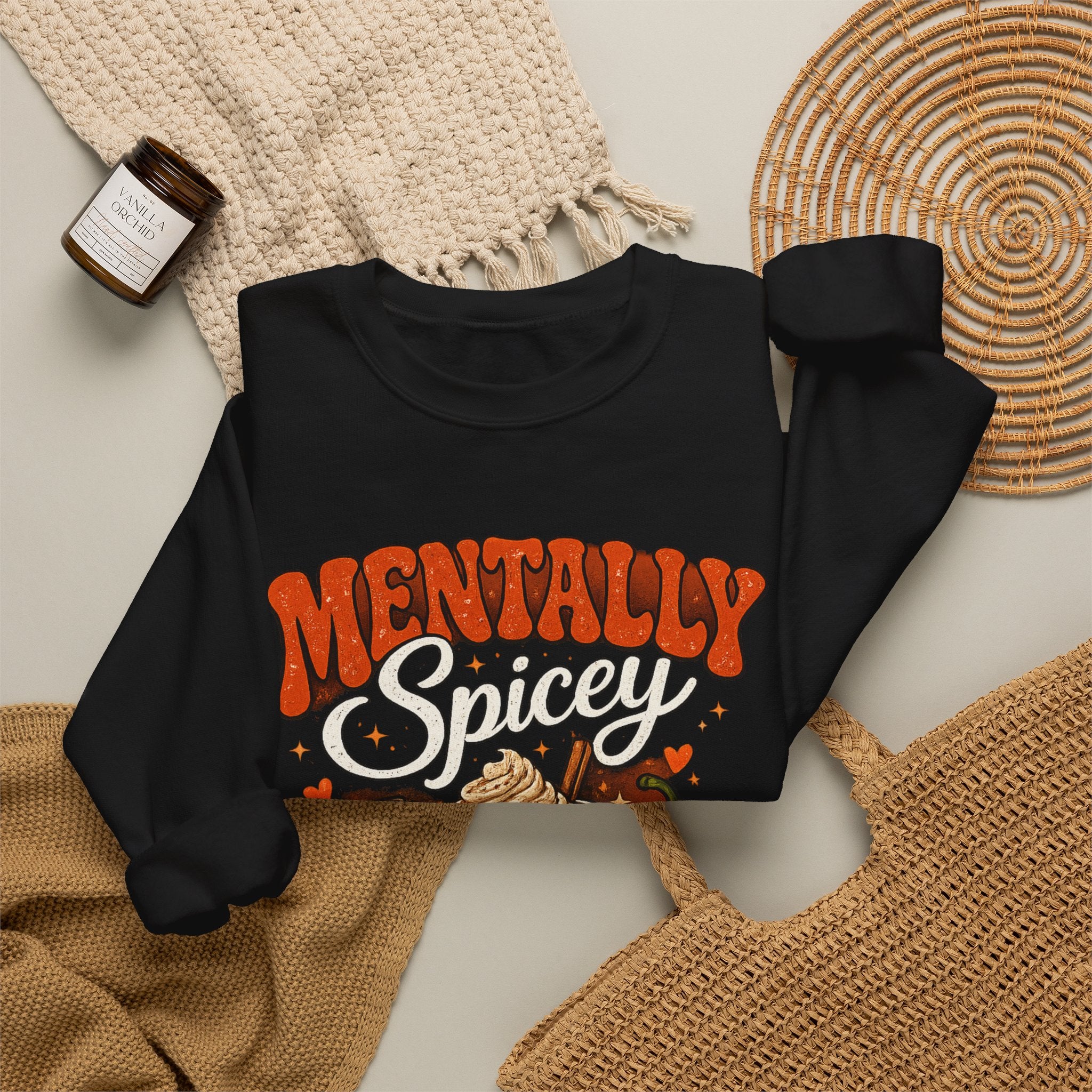 Crewneck Sweatshirt — "Mentally Spicy" Coffee & Chili Graphic