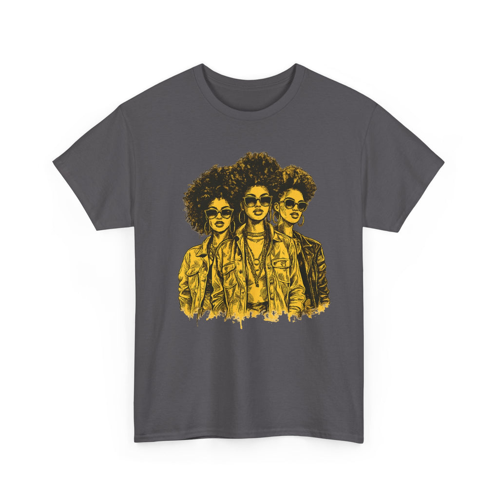 Afro Trio Graphic Tee — Vintage Bold Black Women Portrait T‑Shirt