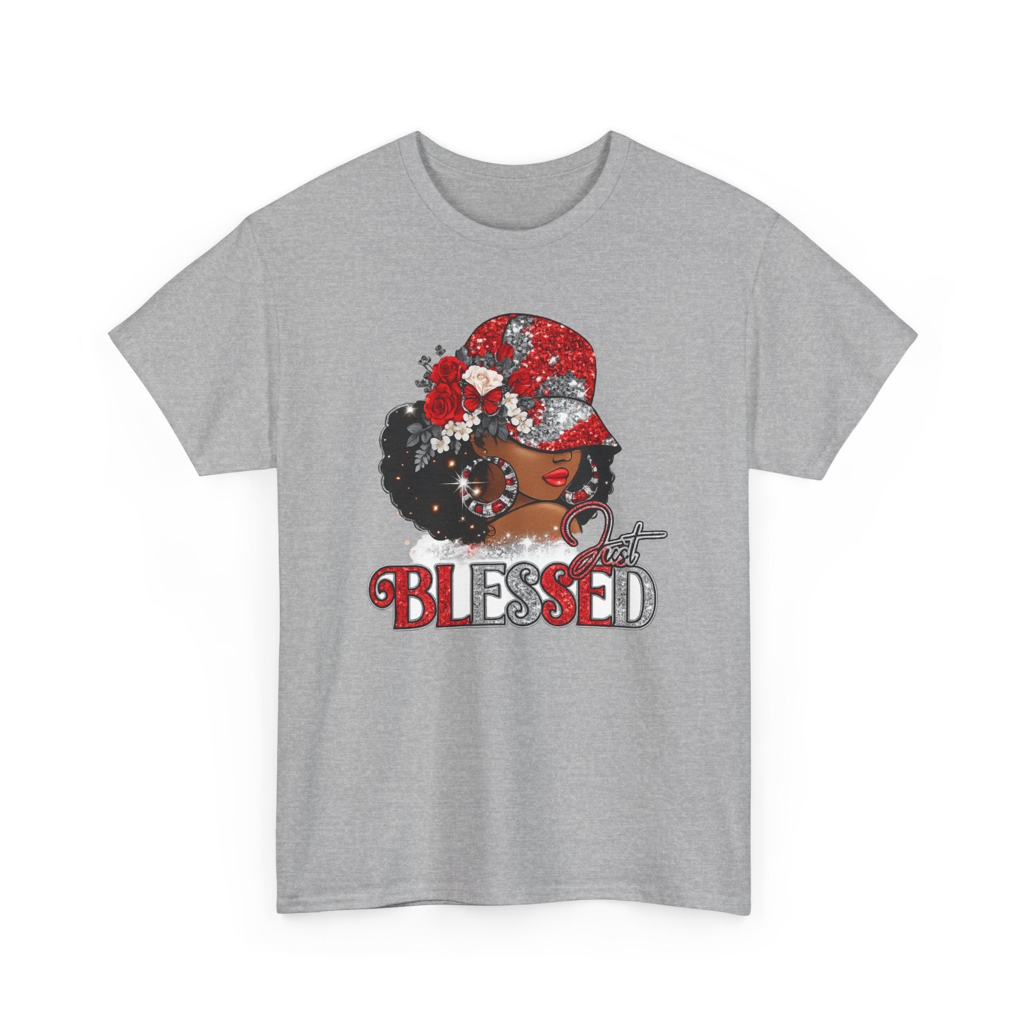 Blessed Afro Woman Graphic Tee — "BLESSED" Floral Headwrap Cotton T‑Shirt