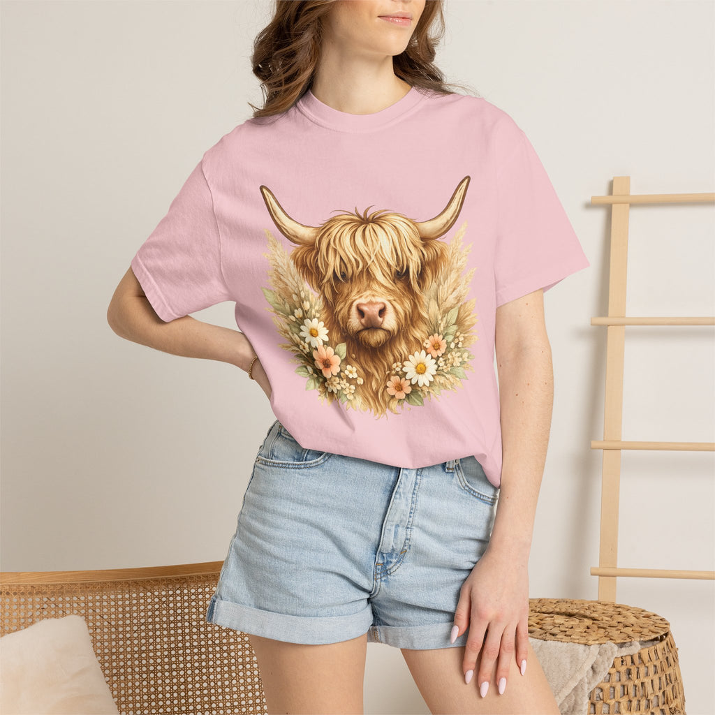 Highland Cow Floral T-Shirt — Cute Scottish Highland Cattle Tee