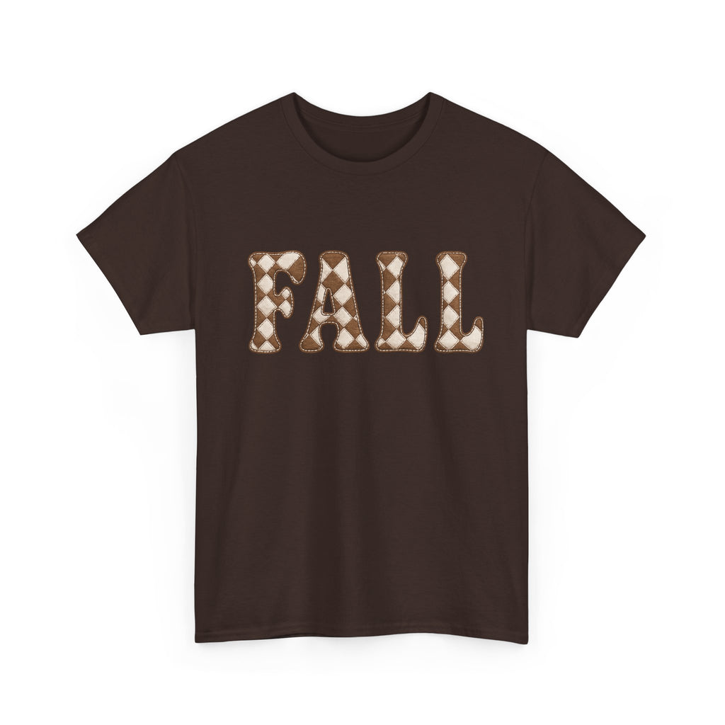 Fall Pumpkin Pattern T-Shirt — Cozy Autumn Tee with 'FALL' Lettering
