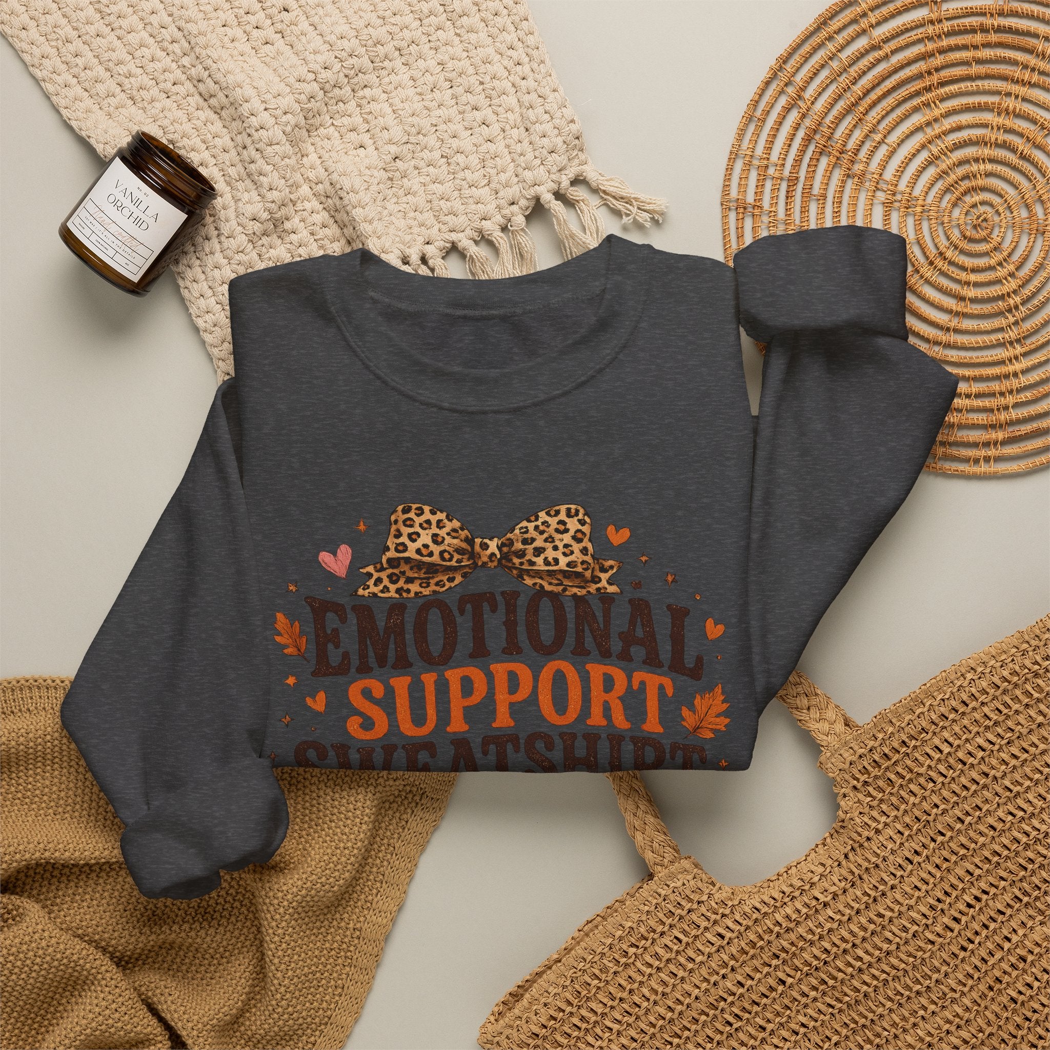 Emotional Support Sweatshirt Crewneck - Cozy Fall Leopard Pumpkin Design
