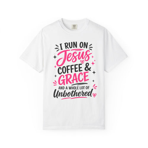 Christian Graphic T-Shirt - "I Run on Jesus, Coffee & Grace" Faith Tee