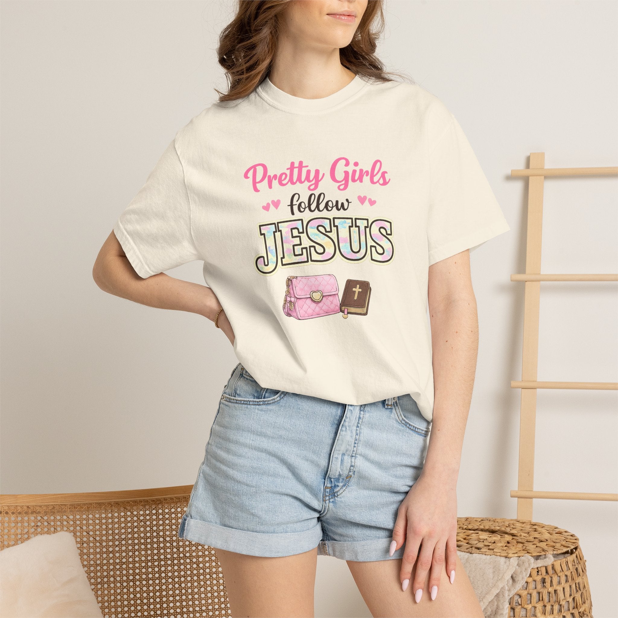 Pretty Girls Follow Jesus T-Shirt — Pink Faith Graphic Tee