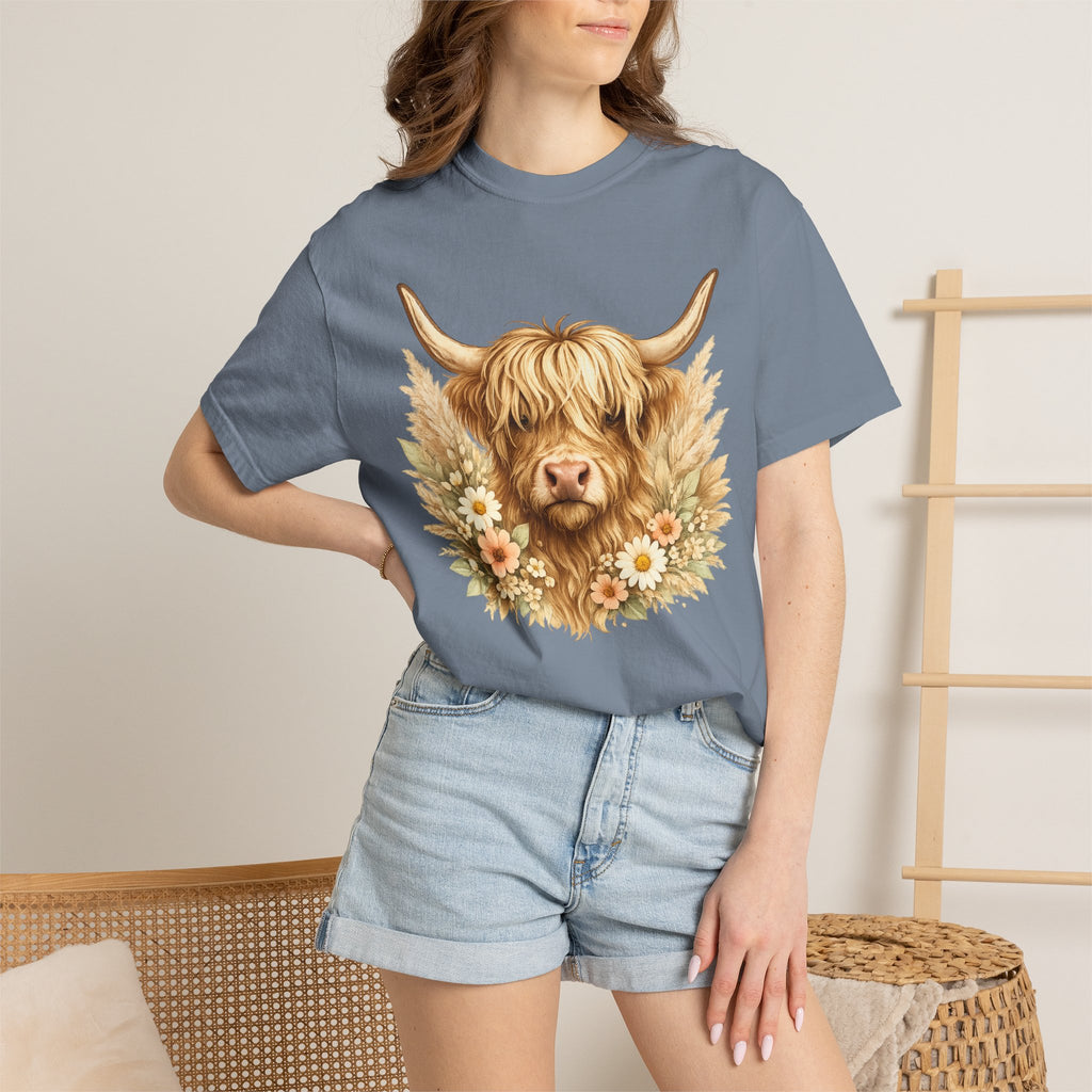 Highland Cow Floral T-Shirt — Cute Scottish Highland Cattle Tee