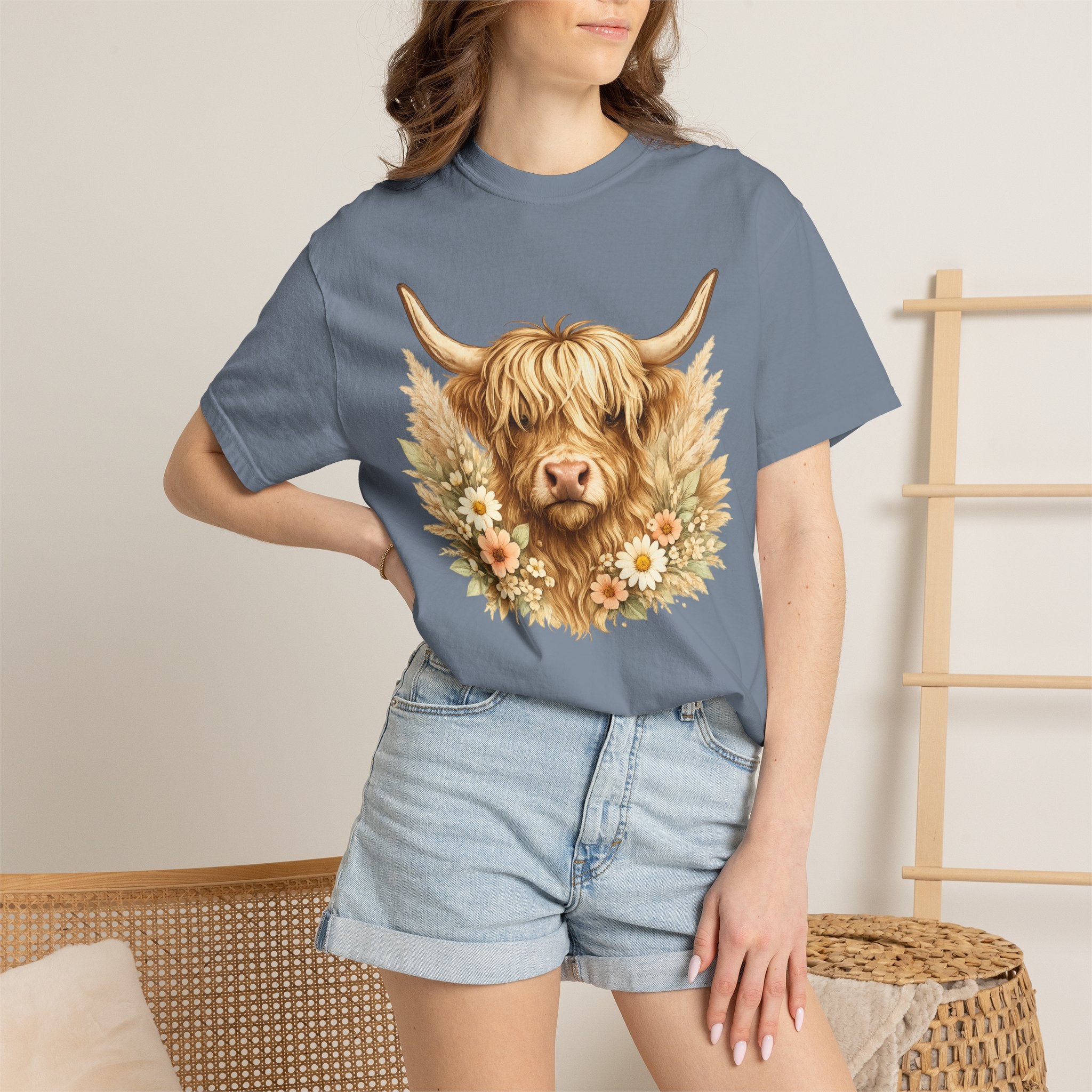 Highland Cow Floral T-Shirt — Cute Scottish Highland Cattle Tee