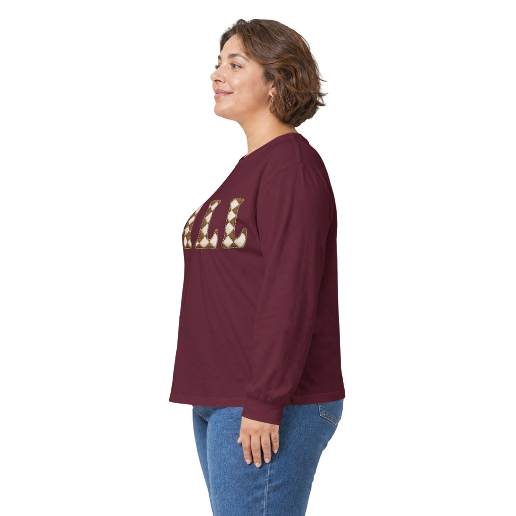 Fall Graphic Long Sleeve Tee — Retro Pattern "FALL" Autumn Shirt