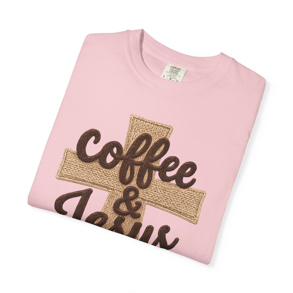 Coffee & Jesus T-Shirt — Christian Faith Graphic Tee with Cross