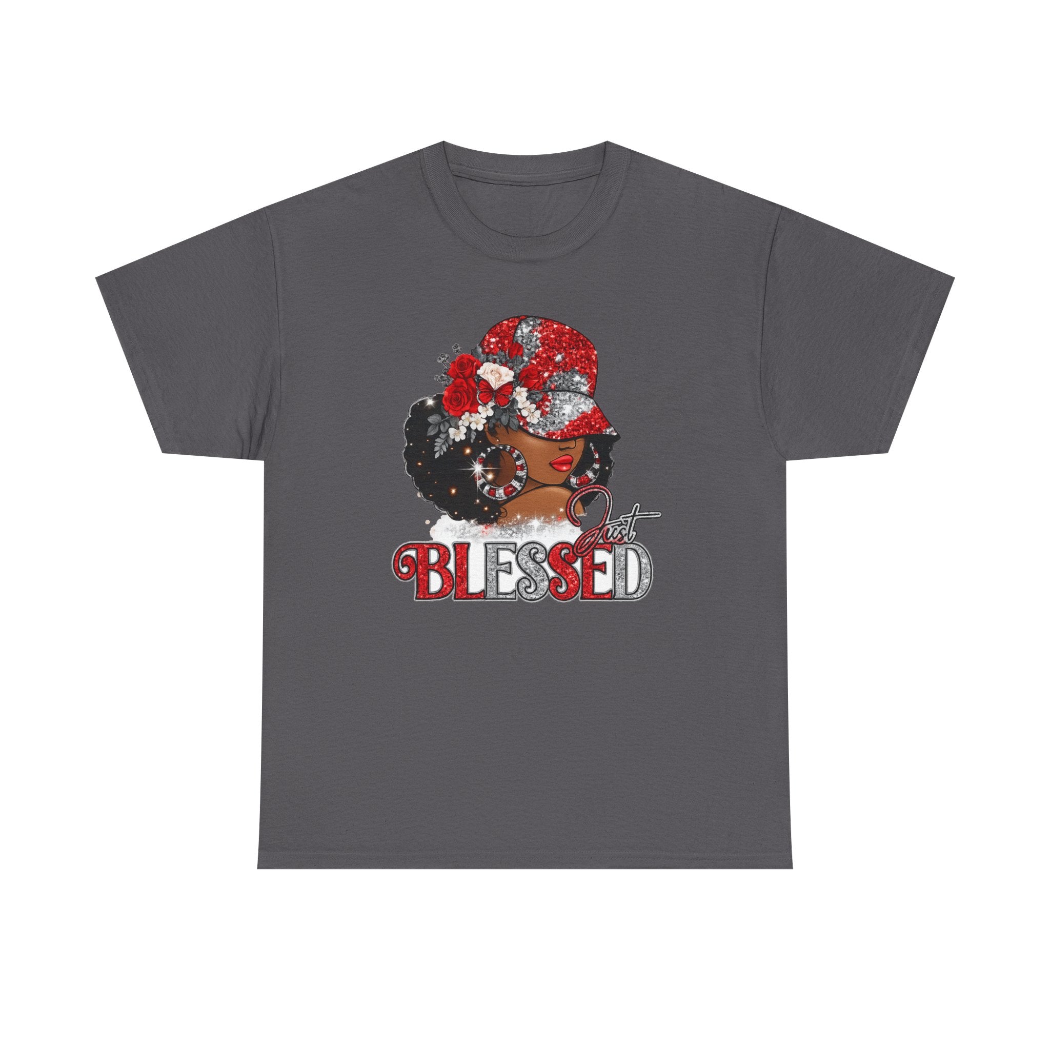 Blessed Afro Woman Graphic Tee — "BLESSED" Floral Headwrap Cotton T‑Shirt