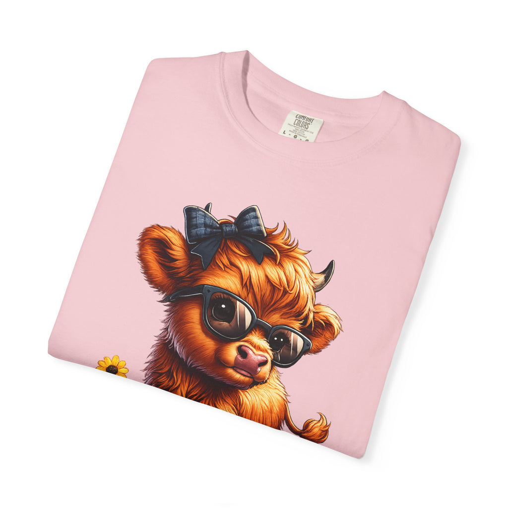 Cute Highland Calf T‑Shirt — Cool Sunglasses Cow with Flowers