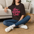 Slow Mornings Club Tee — Relaxed Graphic T-Shirt with Pink Script
