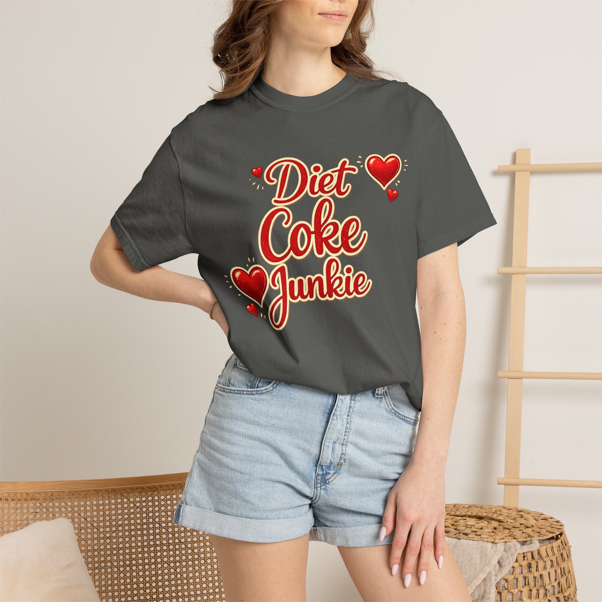 Diet Coke Junkie T‑Shirt — Retro Script Heart Graphic Tee