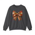 Patchwork Bow Sweatshirt — Cozy Autumn Plaid Crewneck