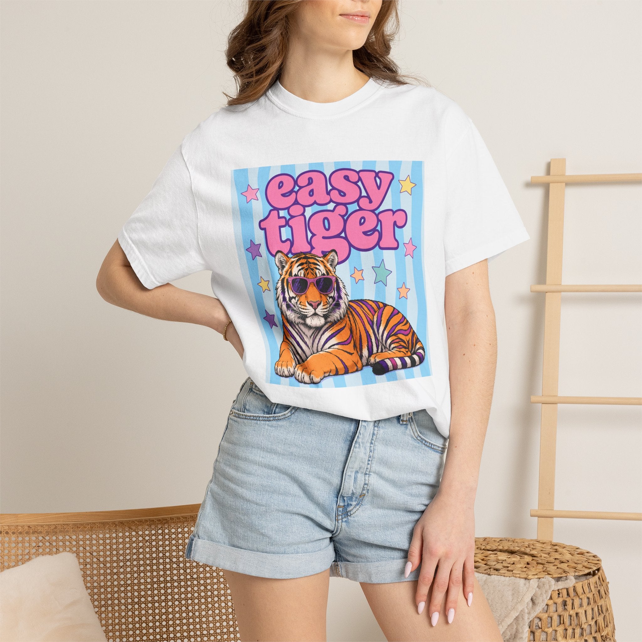 Easy Tiger Graphic T-Shirt — Retro Pastel Tiger Tee