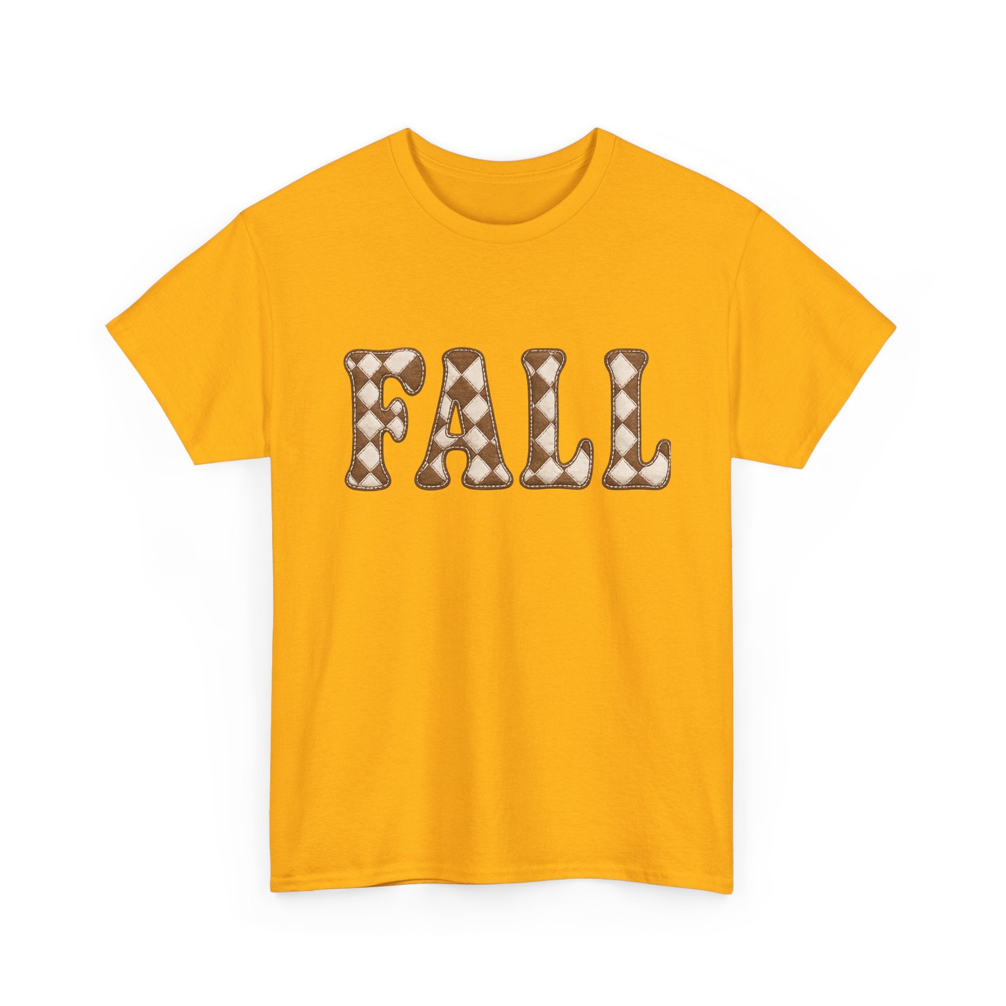Fall Pumpkin Pattern T-Shirt — Cozy Autumn Tee with 'FALL' Lettering