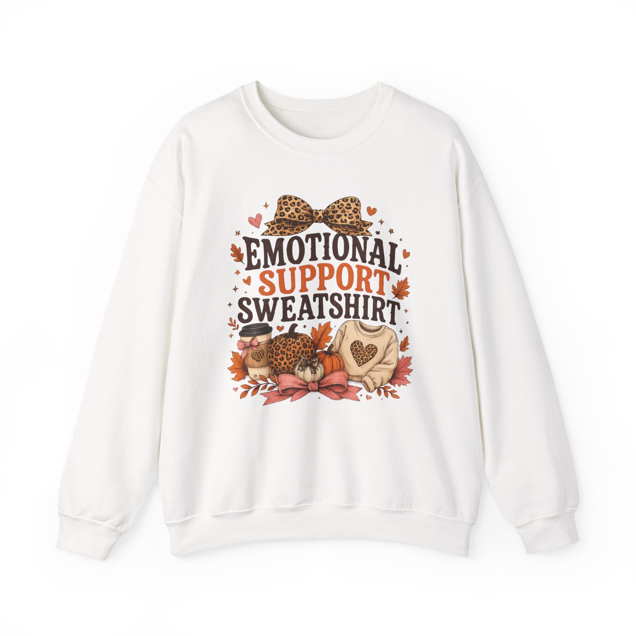 Emotional Support Sweatshirt Crewneck - Cozy Fall Leopard Pumpkin Design