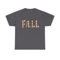 Fall Pumpkin Pattern T-Shirt — Cozy Autumn Tee with 'FALL' Lettering