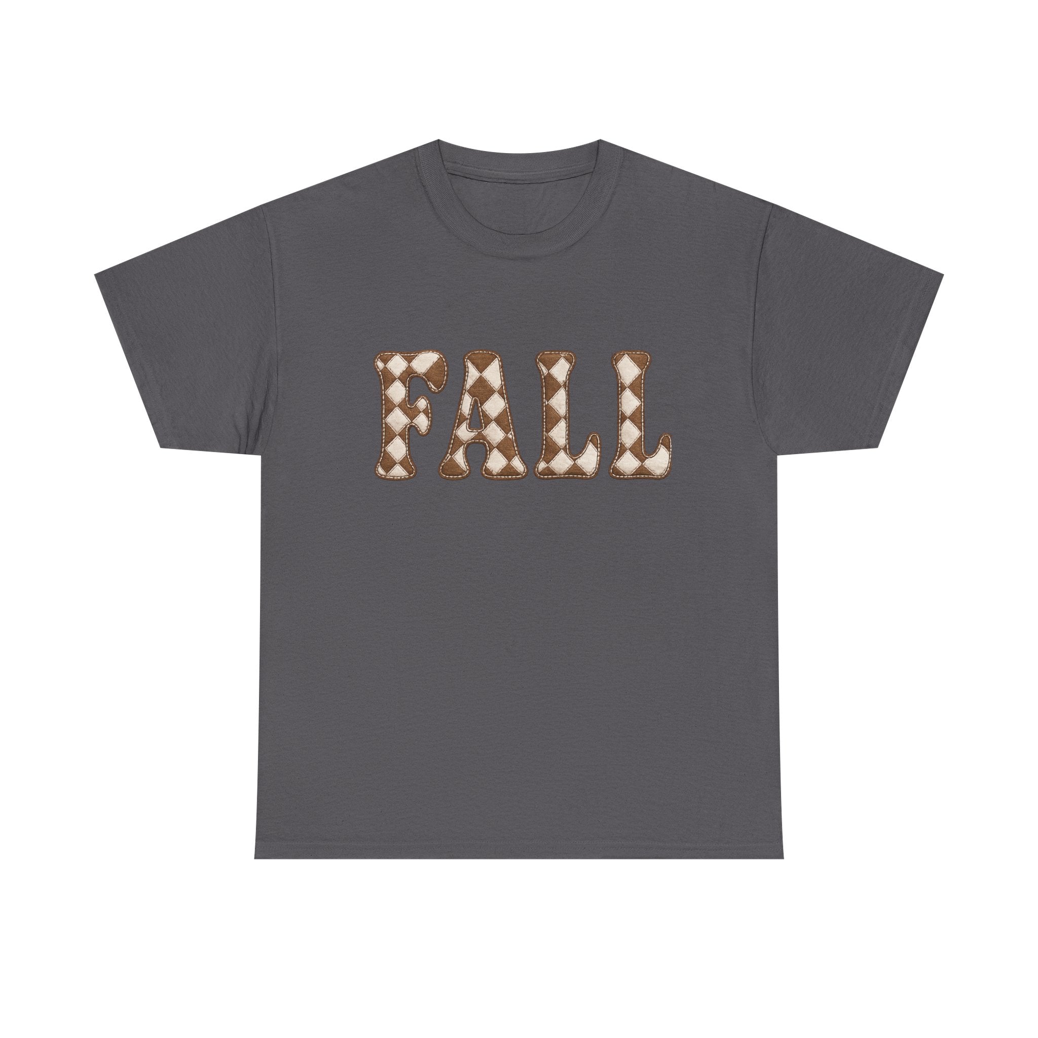 Fall Pumpkin Pattern T-Shirt — Cozy Autumn Tee with 'FALL' Lettering