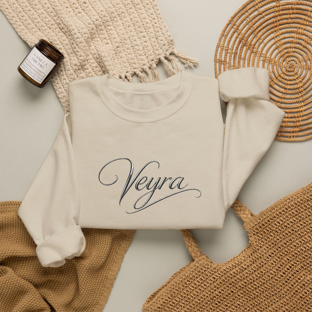 Veyra Script Crewneck Sweatshirt — Elegant Handwritten Logo Pullover