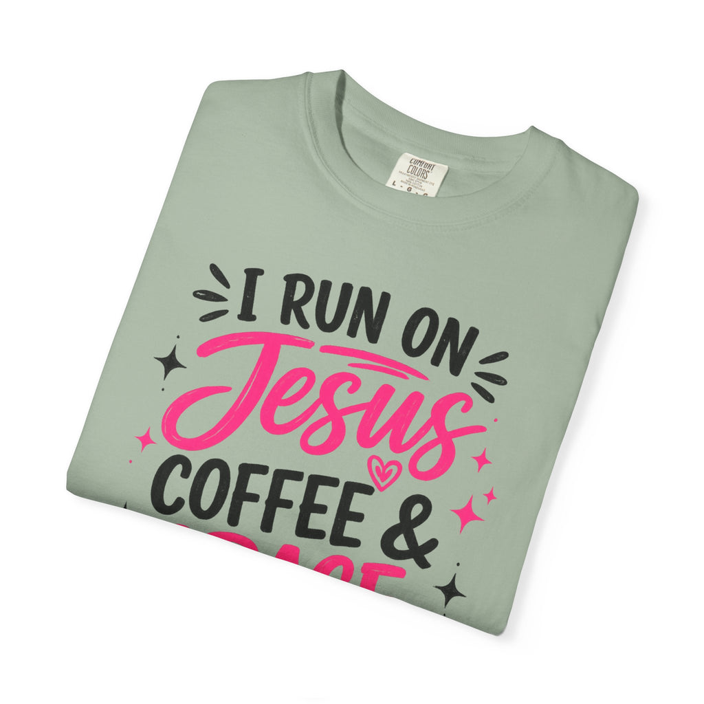 Christian Graphic T-Shirt - "I Run on Jesus, Coffee & Grace" Faith Tee