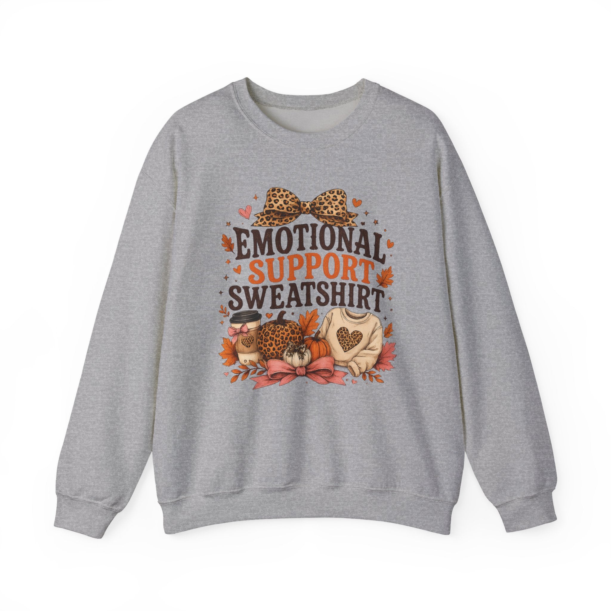 Emotional Support Sweatshirt Crewneck - Cozy Fall Leopard Pumpkin Design