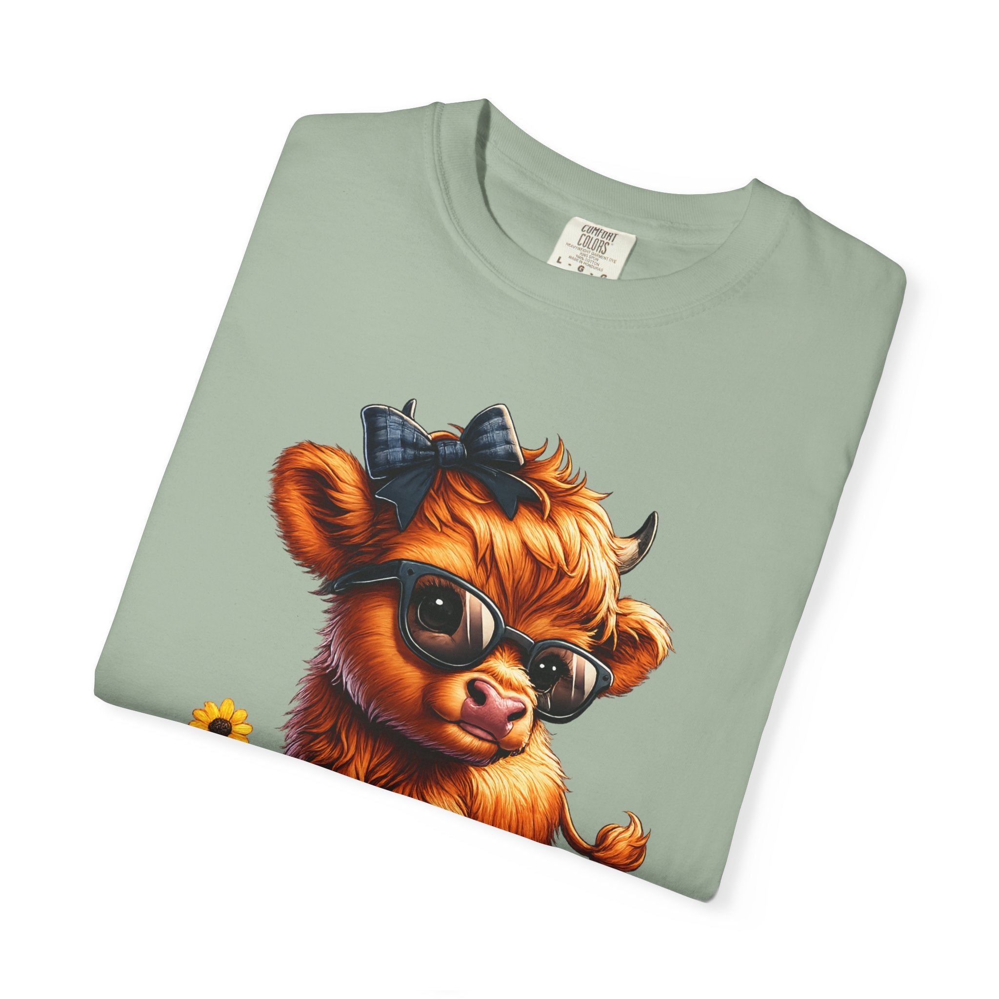 Cute Highland Calf T‑Shirt — Cool Sunglasses Cow with Flowers