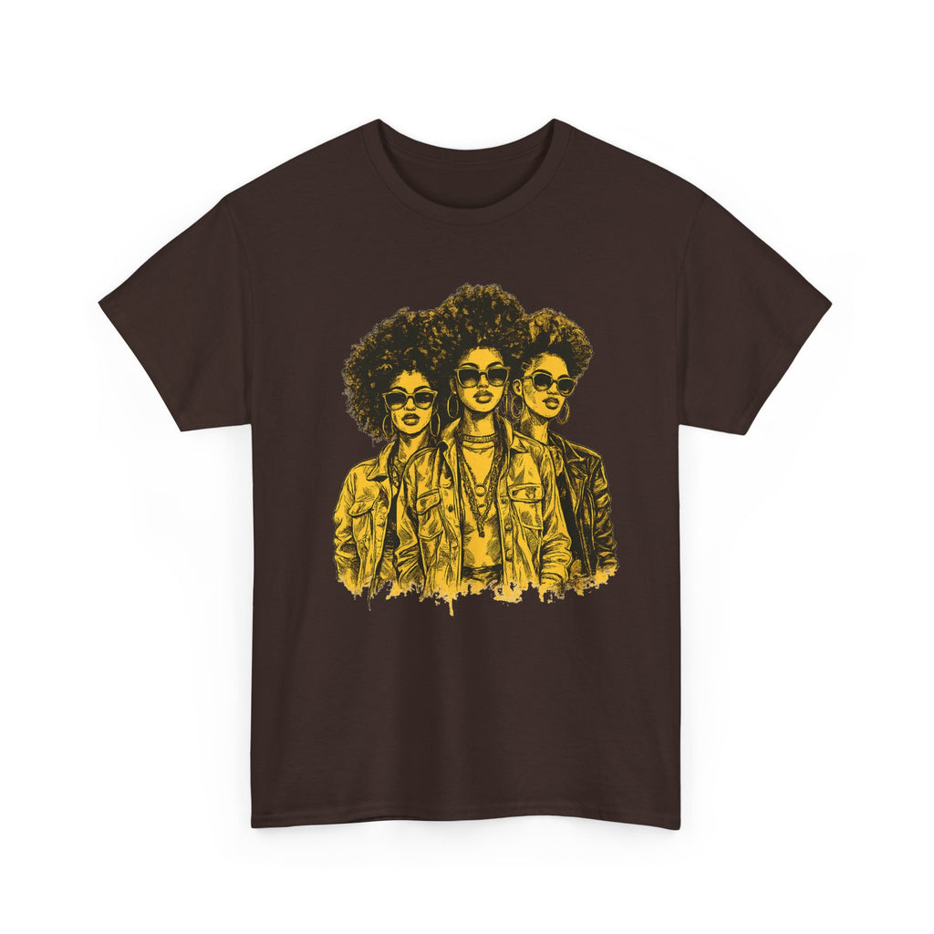 Afro Trio Graphic Tee — Vintage Bold Black Women Portrait T‑Shirt