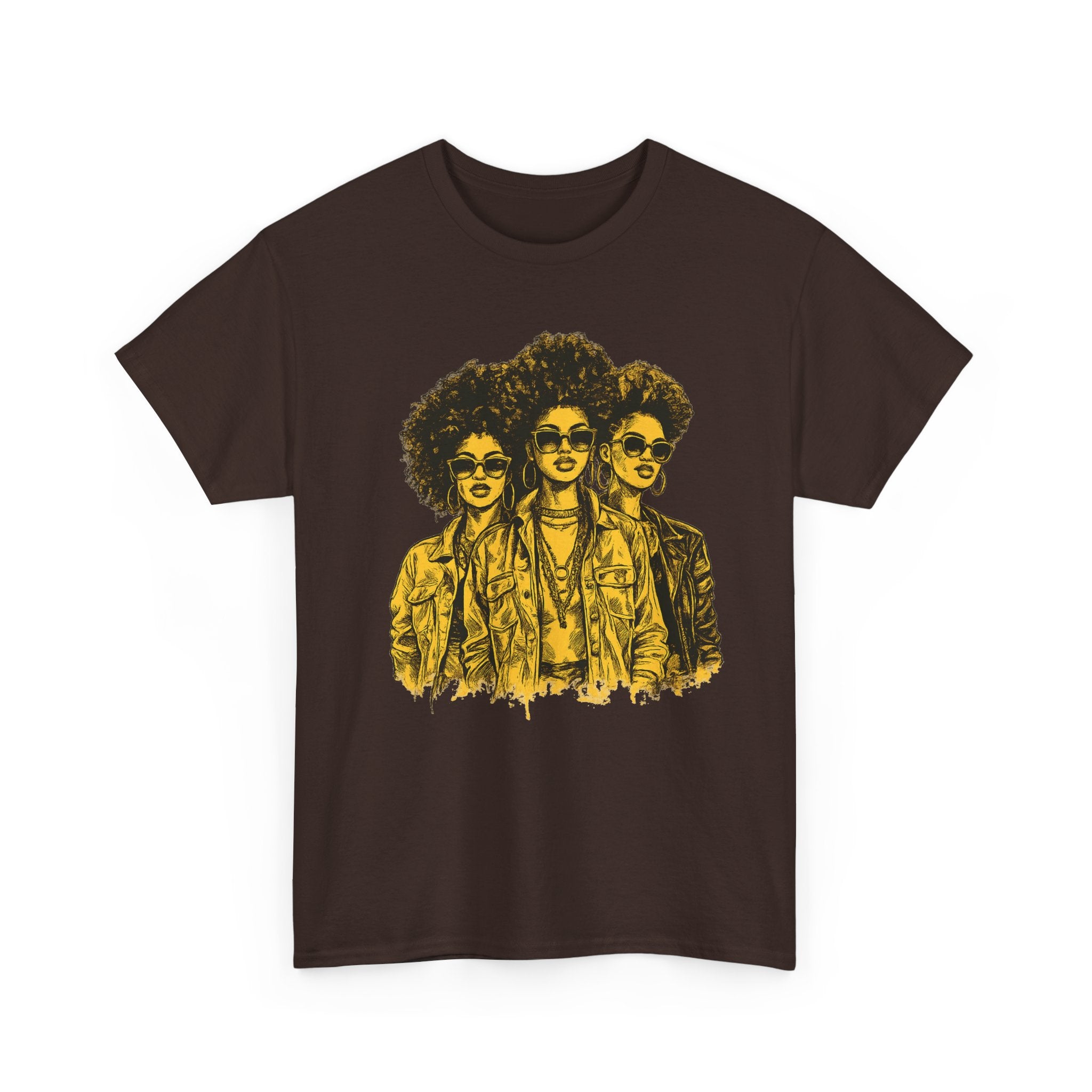 Afro Trio Graphic Tee — Vintage Bold Black Women Portrait T‑Shirt