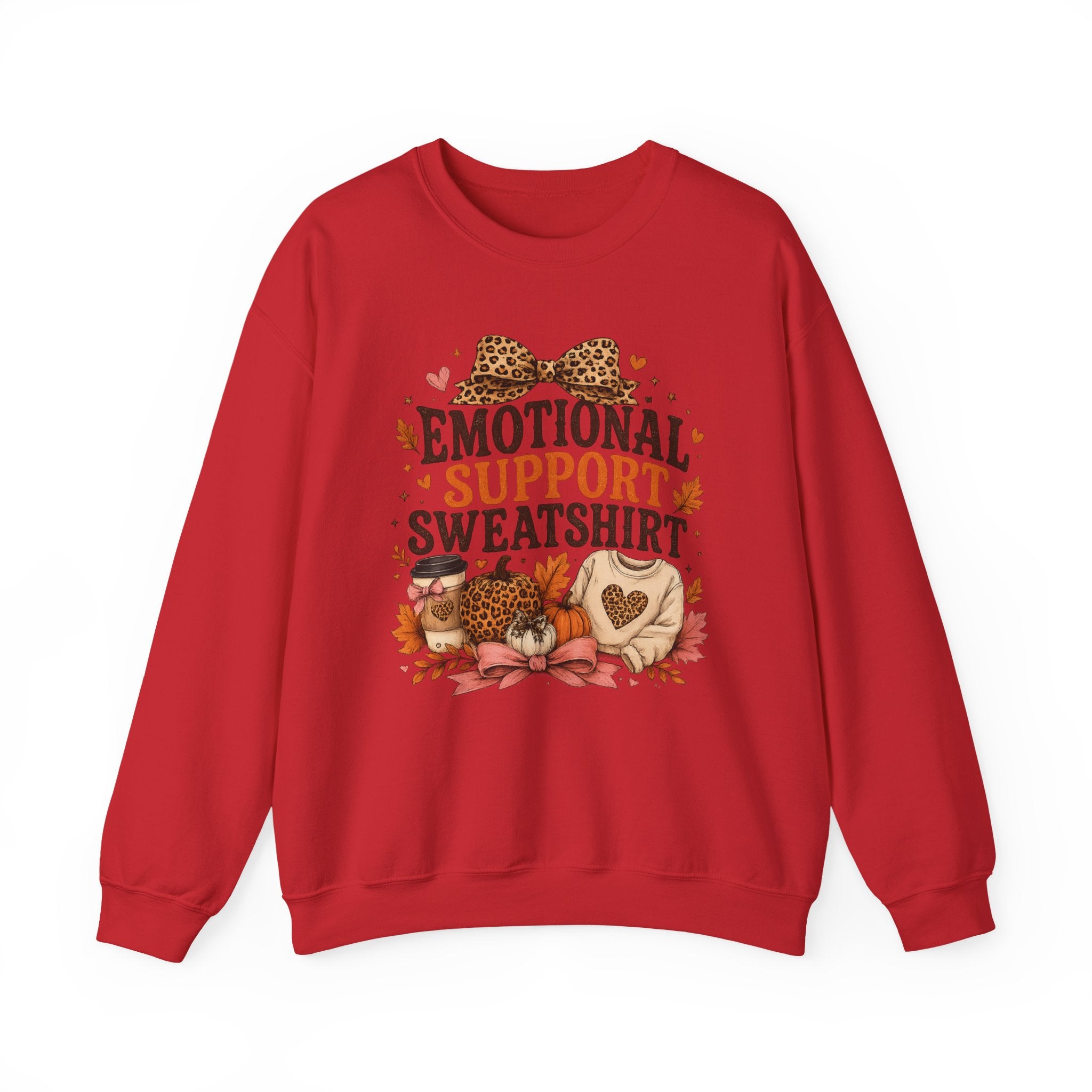 Emotional Support Sweatshirt Crewneck - Cozy Fall Leopard Pumpkin Design