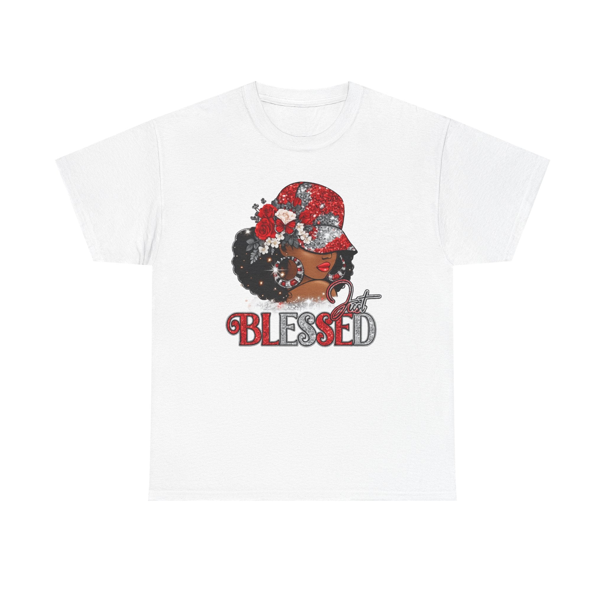 Blessed Afro Woman Graphic Tee — "BLESSED" Floral Headwrap Cotton T‑Shirt