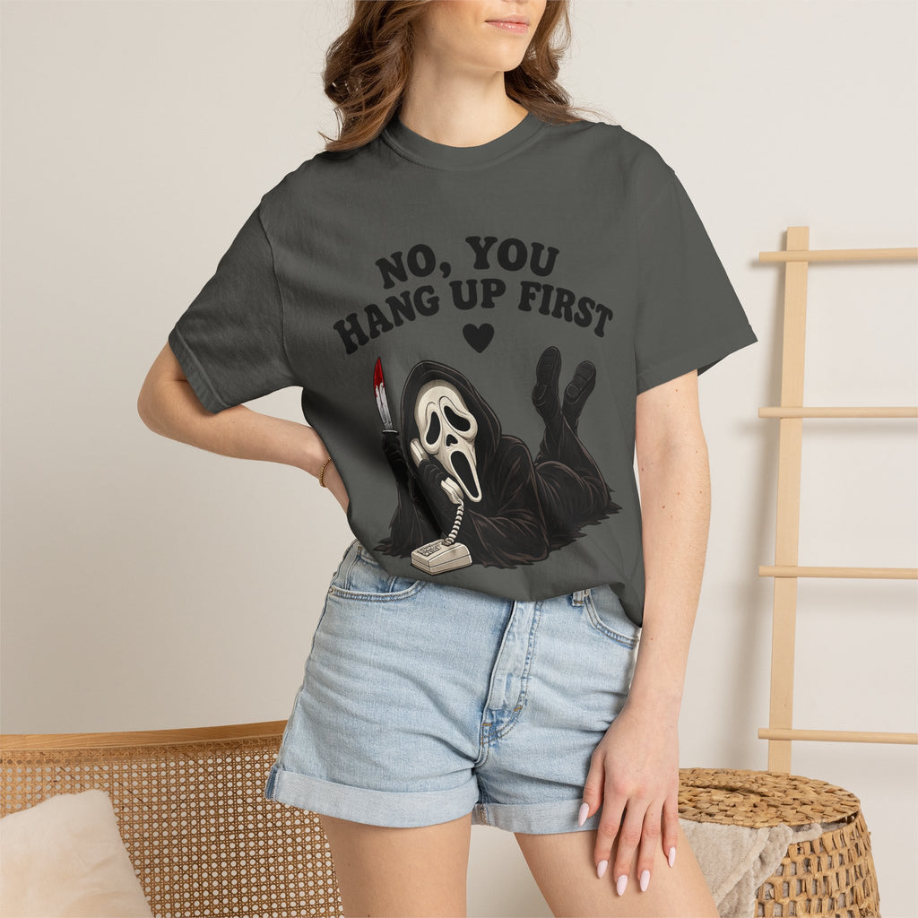 Scream Reaper Tee – "No, You Hang Up First" Graphic T‑Shirt