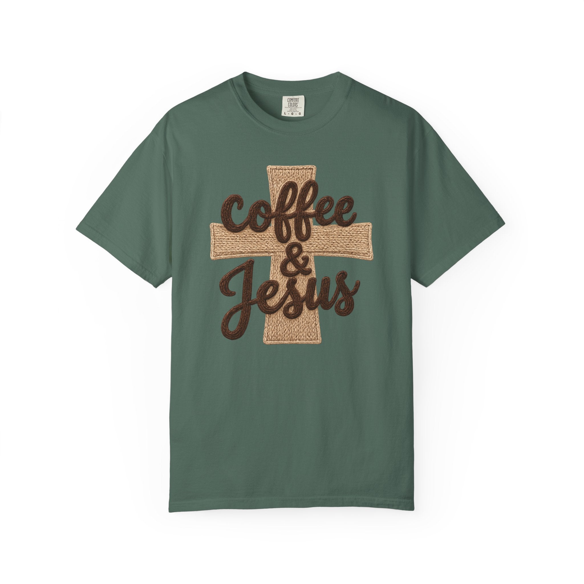 Coffee & Jesus T-Shirt — Christian Faith Graphic Tee with Cross