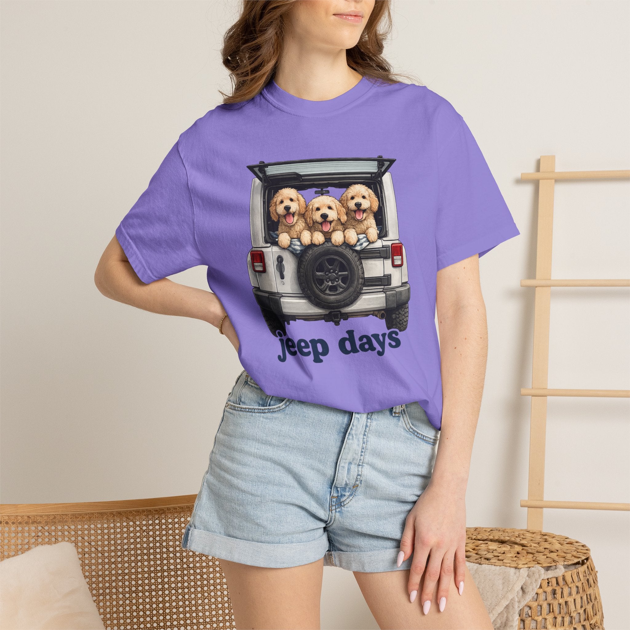 Jeep Days T-Shirt — Cute Golden Retrievers in Jeep Graphic Tee