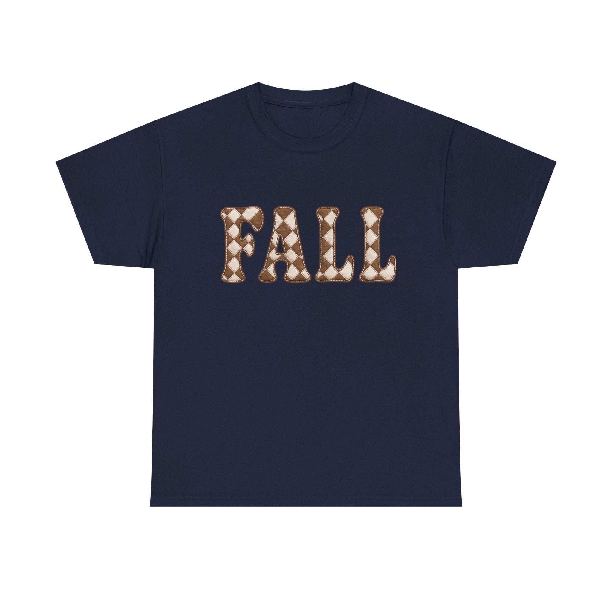 Fall Pumpkin Pattern T-Shirt — Cozy Autumn Tee with 'FALL' Lettering