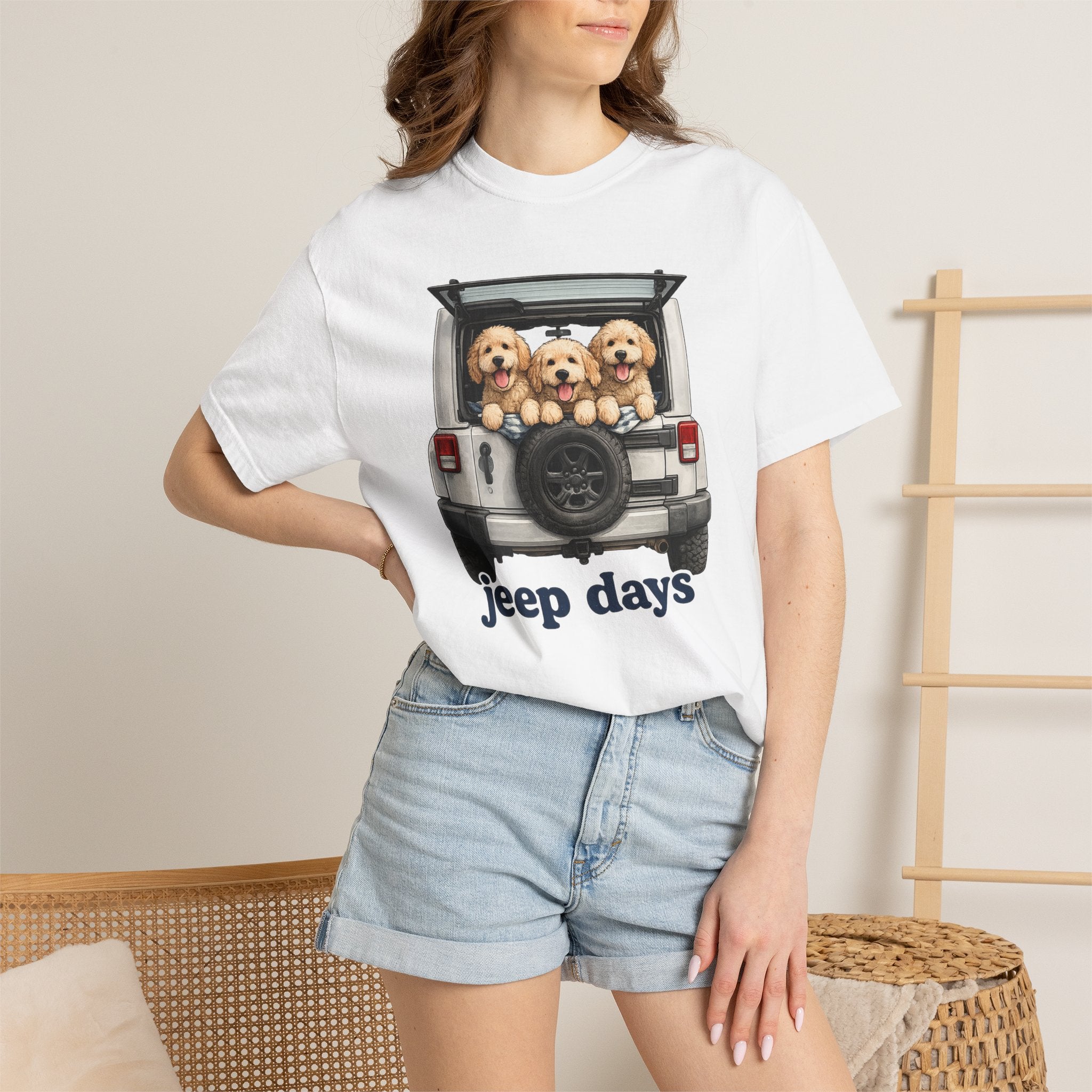 Jeep Days T-Shirt — Cute Golden Retrievers in Jeep Graphic Tee