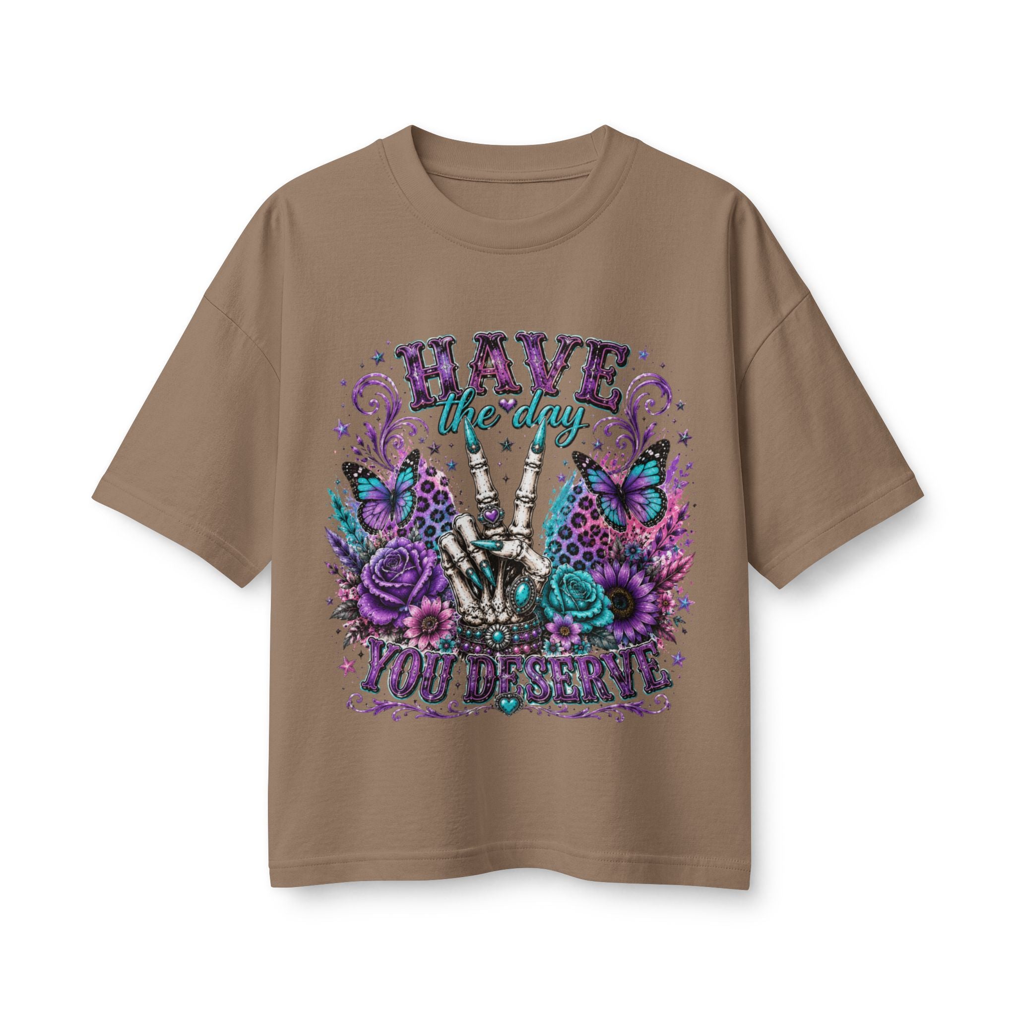 Have the Day You Deserve Graphic Tee — Floral Peace Sign Women’s T‑Shirt