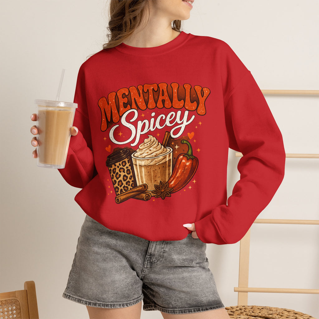Crewneck Sweatshirt — "Mentally Spicy" Coffee & Chili Graphic