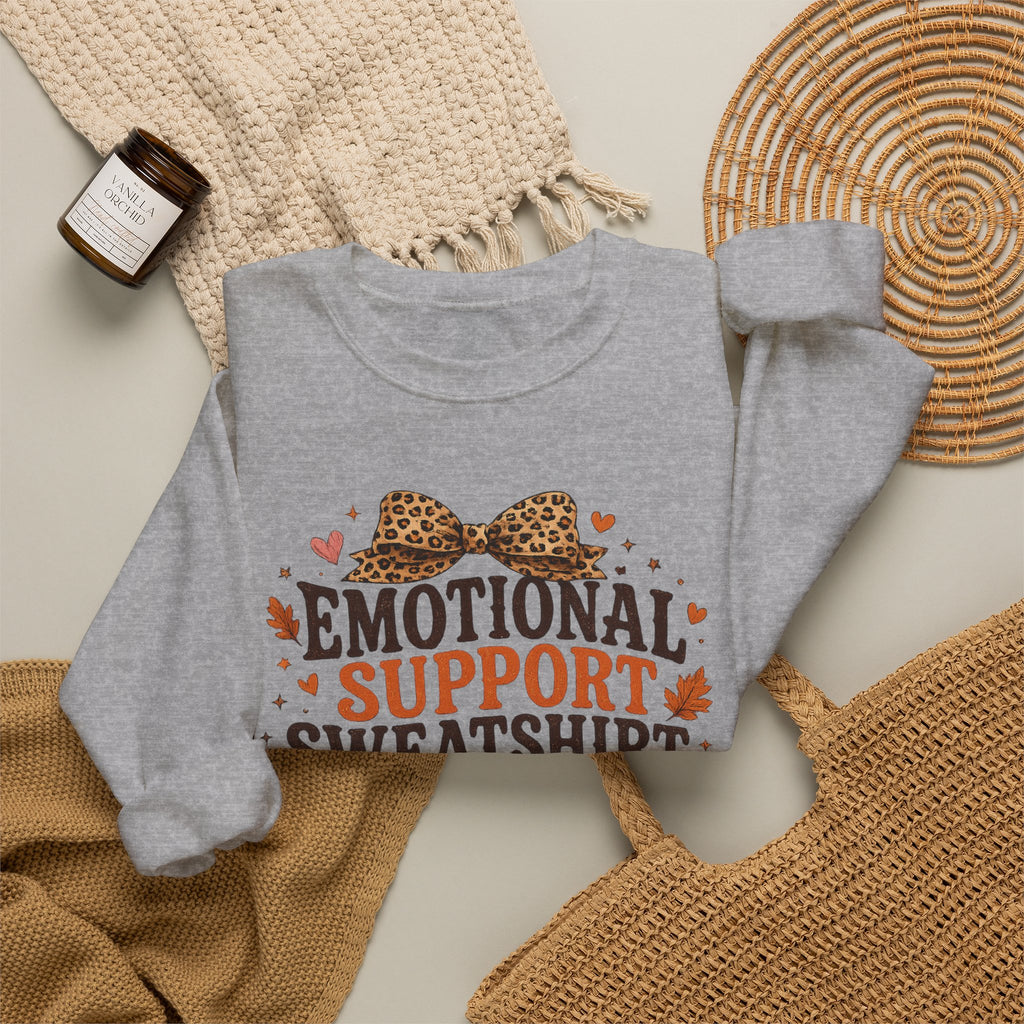 Emotional Support Sweatshirt Crewneck - Cozy Fall Leopard Pumpkin Design